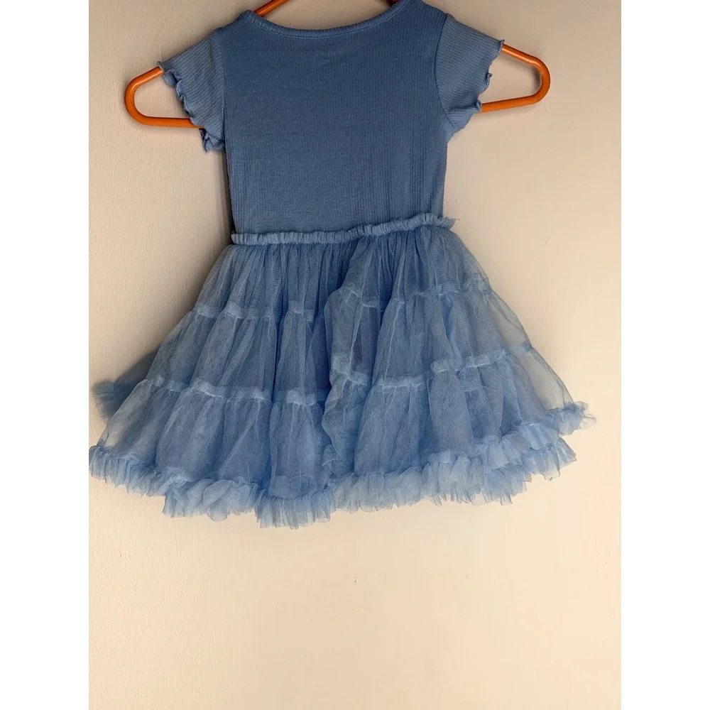 Bluey Toddler Girls Blue Tutu Dress Butterfly Graphic Tulle Skirt Ribbed Top